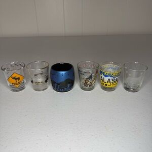 6 Alaska souvenir collectible Shot Glass Set featuring Moose, bear, sled dogs